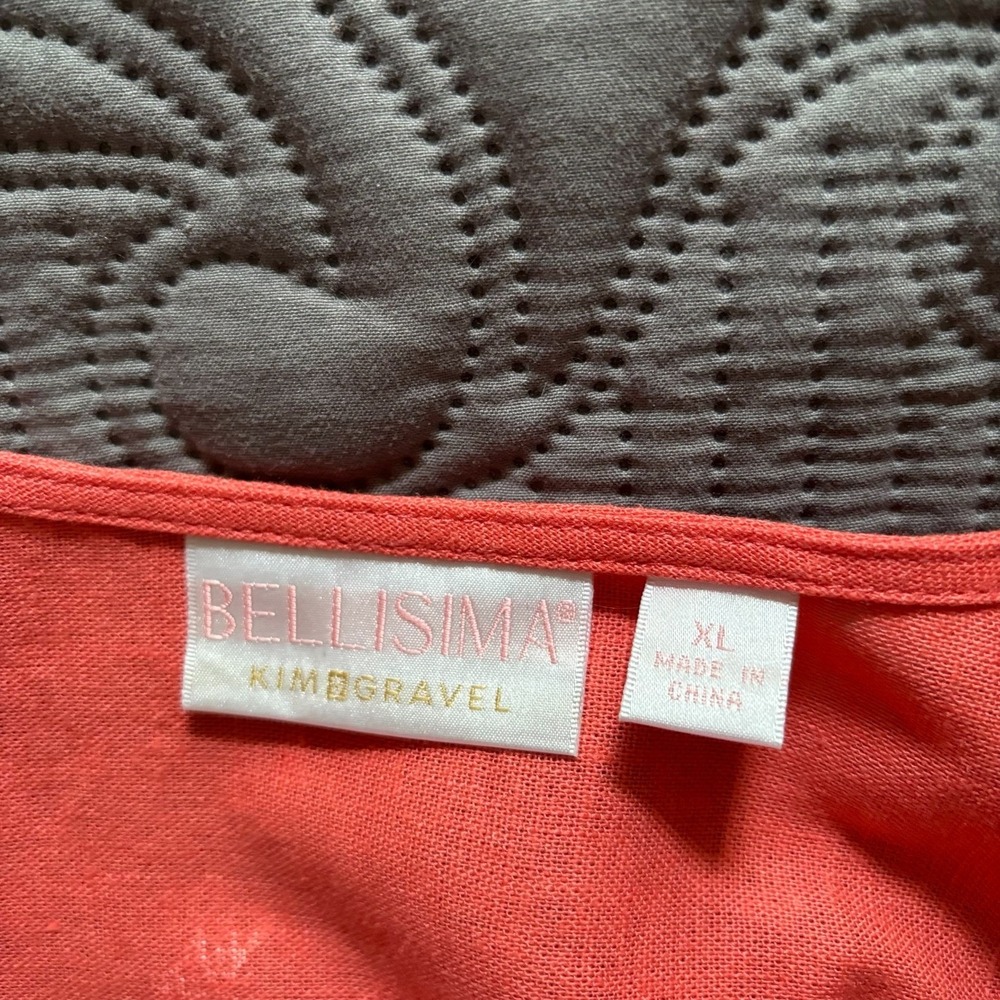 Bellissima Kim Gravel Coral Pink Palm Tree Linen Blend Tie Front Top Pants SET - Picture 4 of 14